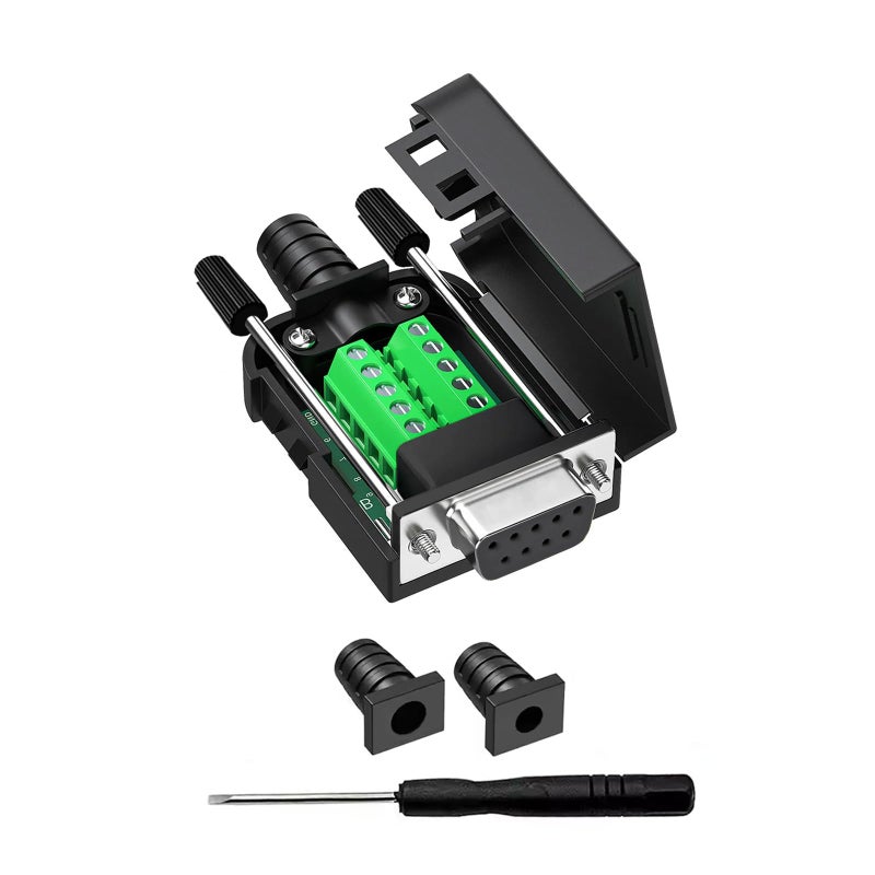 YIOVVOM DB9 Female Breakout Connector, 9PIN Port Solderless RS232 D-SUB RS485 Serial Adapter, Solderless Module Board with Screw Terminals, Case, Long Bolts - Image 1